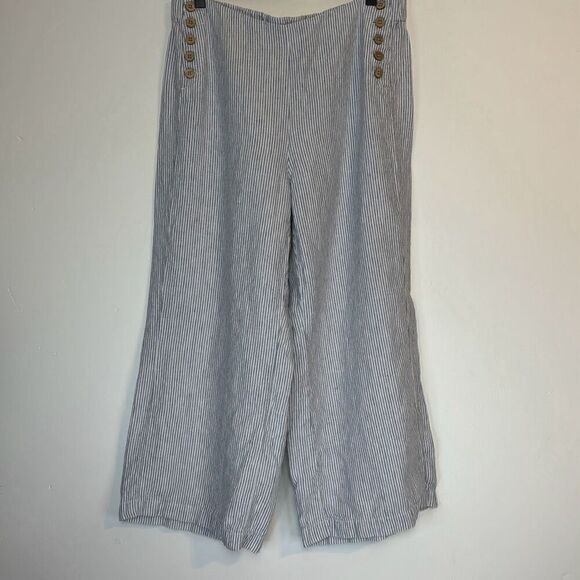 J. Jill Stripe Wide Leg Linen Pant S Petite - Picture 1 of 5